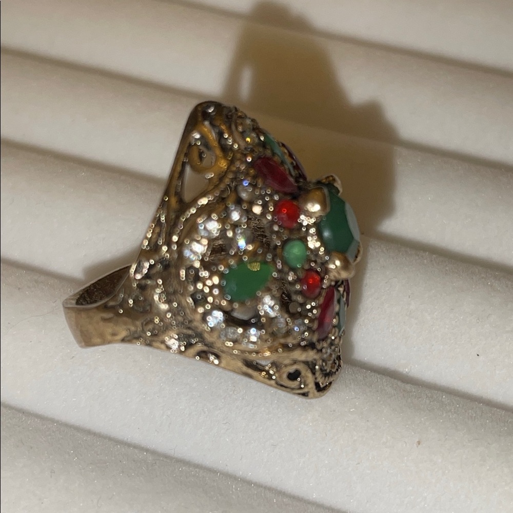 Emerald, Ruby & White Topaz Ring - image 3